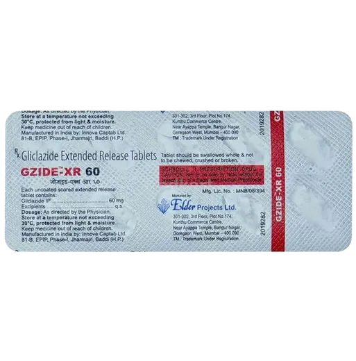gzide xr 60mg tablet 10's